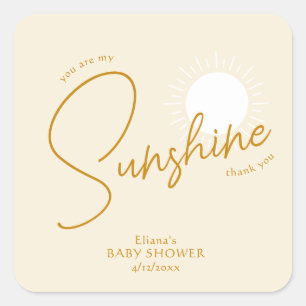 Sticker Carré Minimal Boho Sunshine Baby shower beige Merci
