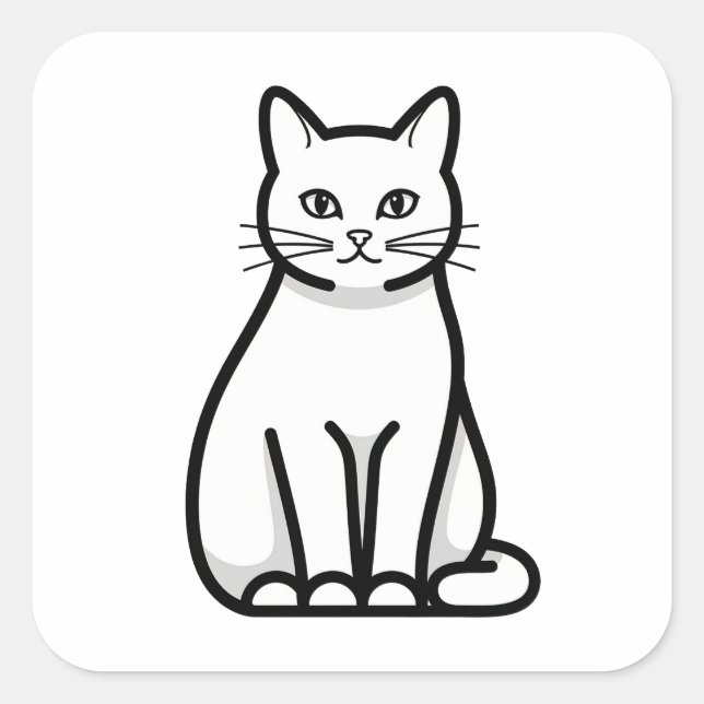 Sticker Carré Minimal Calm Cat Illustration (Devant)