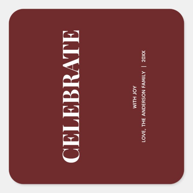 Sticker Carré Minimal CELEBRATE | Fêtes Deep Red (Devant)