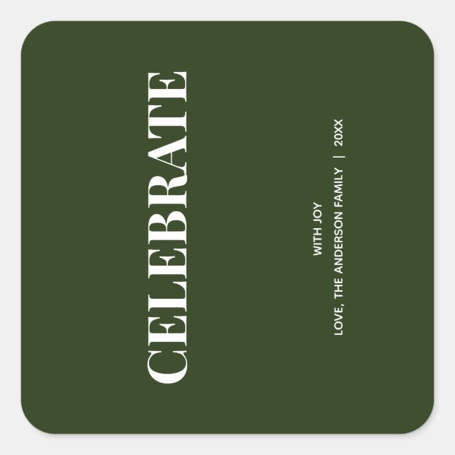 Sticker Carré Minimal CELEBRATE | Forest Green Holiday (Devant)
