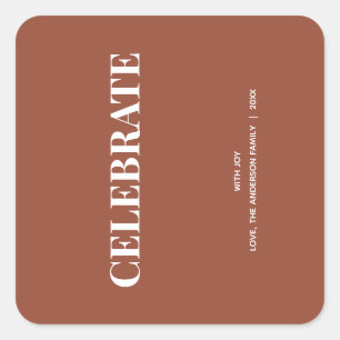 Sticker Carré Minimal CELEBRATE Terracotta de Fêtes