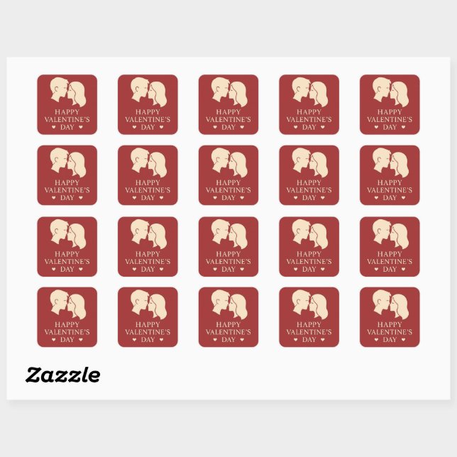 Sticker Carré Minimal Couple Silhouette Romantic Valentines Day  (Feuille)