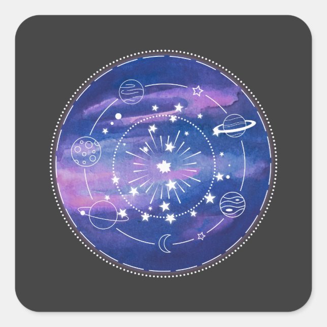 Sticker Carré Minimal Galaxy Moon Design | Cosmic Aesthetic Art (Devant)