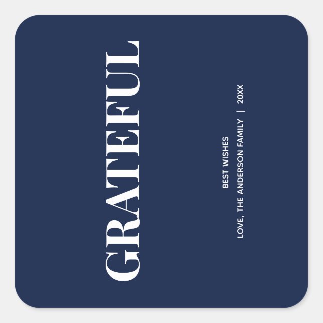 Sticker Carré Minimal GRATEFUL | Bleu Nuit de Fêtes (Devant)