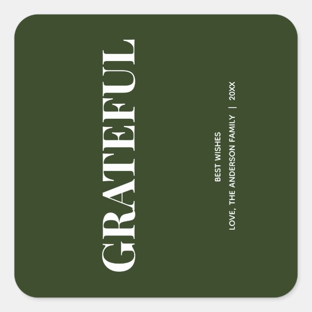Sticker Carré Minimal GRATEFUL | Vert forêt de vacances (Devant)