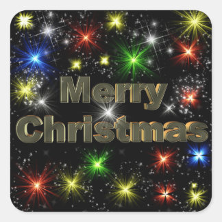 Sticker Carré Minimal Merry Christmas Typography Colorful Stars