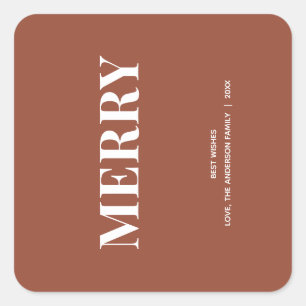 Sticker Carré Minimal MERRY Terracotta de Noël