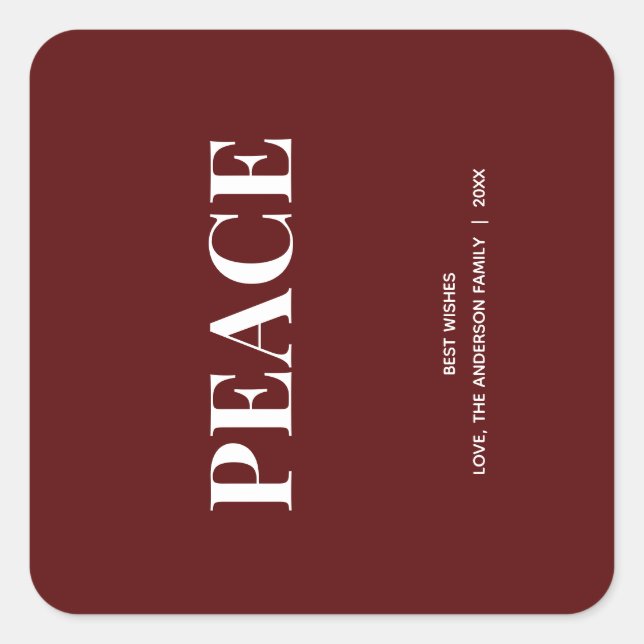 Sticker Carré Minimal PEACE | Deep Red Holiday (Devant)