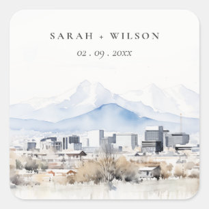 Sticker Carré Minimal Salt Lake City Utah Watercolor Mariage