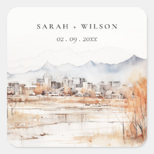 Sticker Carré Minimal Salt Lake City Utah Watercolor Mariage