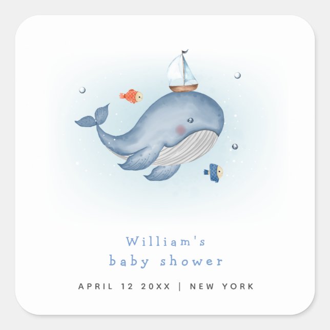 Sticker Carré Minimal Sous Le Baby shower See Whale Nautica (Devant)