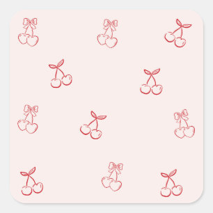 Sticker Carré Minimalisme de contour de cerise