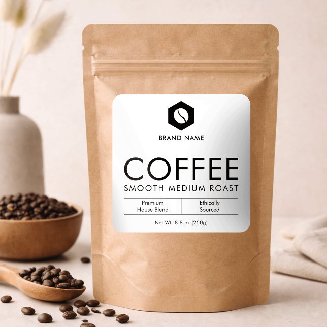 Sticker Carré Minimalist Coffee Beans Pouch Jar Packaging Design (Créateur téléchargé)