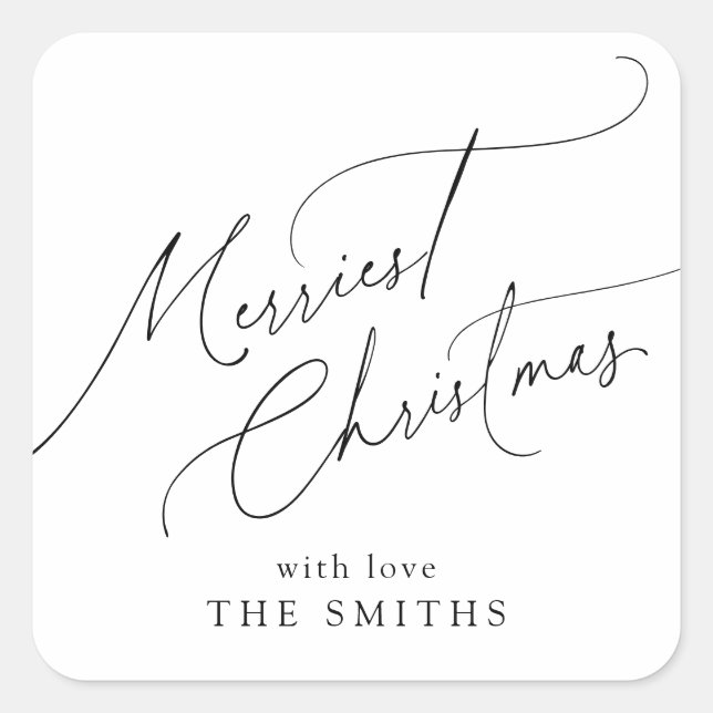 Sticker Carré Minimalist Elegant Script Merriest Christmas (Devant)