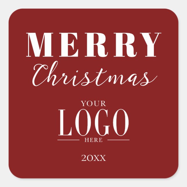 Sticker Carré Minimalist Merry Christmas Red White Company Logo  (Devant)