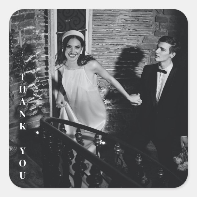 Sticker Carré Minimalist Modern Custom Photo Wedding Thank You (Devant)