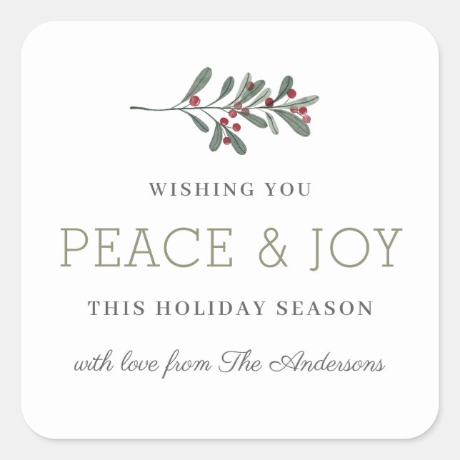 Sticker Carré Minimalist Peace and Joy Holiday Gift (Devant)