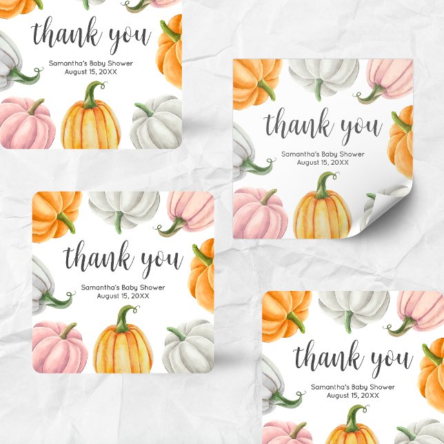 Sticker Carré Minimalist Pumpkin Fall Baby Shower Square (Minimalist Pumpkin Baby Shower Square Sticker)