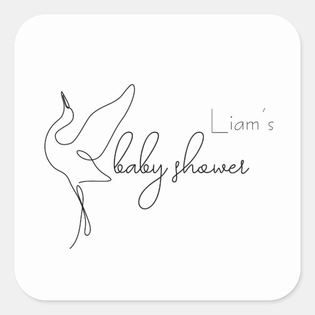 Sticker Carré Minimalist Stork Neutral Baby Shower (Devant)