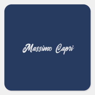 Sticker Carré Minimaliste Bleu Foncé Élégant Propre Nom Texte Gr