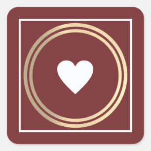 Sticker Carré minimaliste Love Heart sur mariage bordeaux