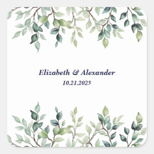Sticker Carré Minimaliste Simple Joli feuille branches mariage