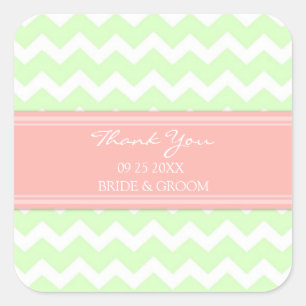 Sticker Carré Mint Coral Chevron Merci Mariage Favor Tags