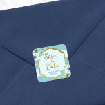 Sticker Carré Mint et Faux Gold Floral Enregistrer la date<br><div class="desc">Cet élégant stickers Save the Date carré comporte une bordure en faux or, des rayures de couleur menthe et une belle aquarelle florale. Utilisez-le pour sceller vos enveloppes Save the Date, sacs de faveur ou pour la décoration. Consultez d'autres articles correspondants dans mon Mariage / invitation nuptiale dans mon magasin...</div>
