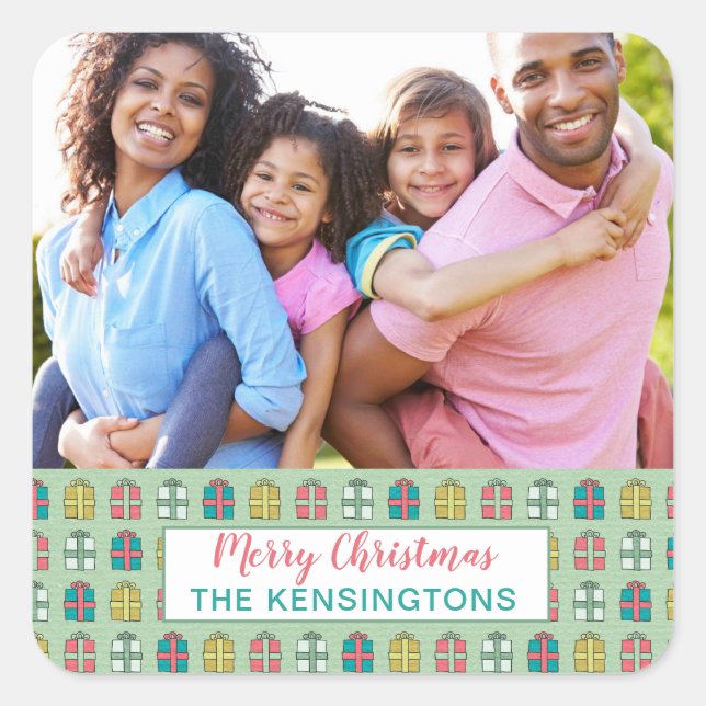 Sticker Carré Mint rose Turquoise Noël Motif de vacances Photo (Devant)