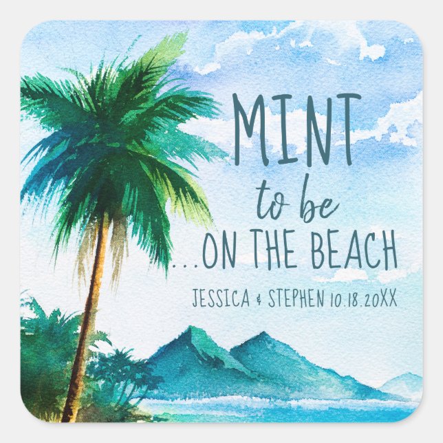 Sticker Carré Mint to Be Favor Tropical Beach Wedding (Devant)