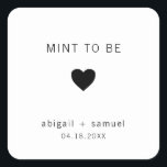 Sticker Carré Mint To Be Modern Black and White Wedding Favorise<br><div class="desc">Autocollants de faveur de mariage moderne avec un design minimal avec le message, "Mint To Be" avec un coeur et vos noms et date en noir, sur un arrière - plan blanc. Les polices et les couleurs arrière - plans peuvent être changées en n'importe quelle couleur. Ces autocollants simples et...</div>