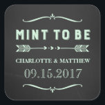 Sticker Carré Mint to Be Rustic Chalkboard Wedding Favor Tags<br><div class="desc">Monnaie à être mariage marque de service autocollants en vert menthe pastel clair,  motif de tableau rustique,  coeurs et flèches illustration et lettrage de style rustique vintage. Une belle façon de décorer les faveurs de mariage.</div>