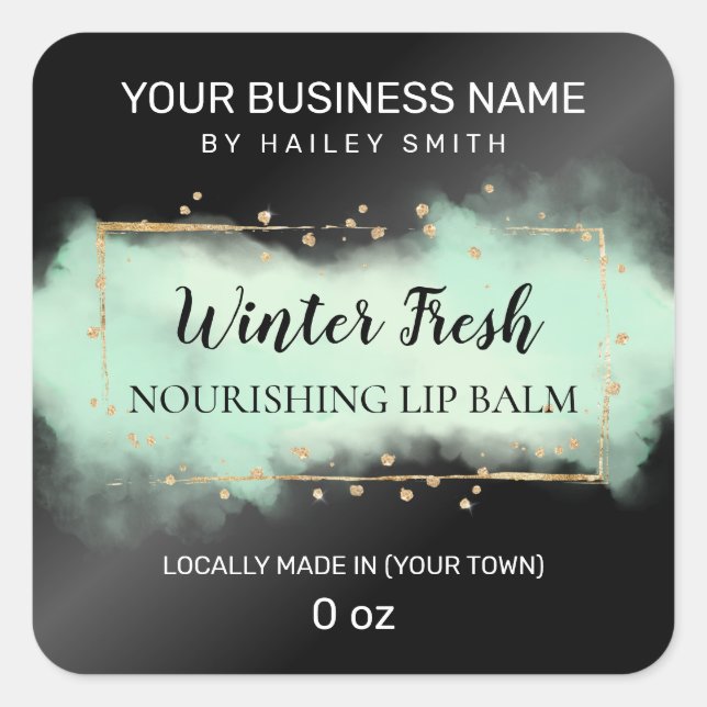 Sticker Carré Minty Black Fraîche Et Pastel Green Lip Balm (Devant)