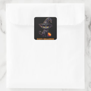 Sticker Carré Minuit Le Chat Noir Cuisine Halloween Invitation