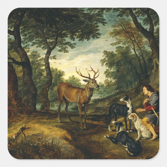 Sticker Carré Miracle de Saint Hubert par Pierre Paul Rubens  (Devant)
