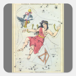Sticker Carré Miroir d'Urania, Carte céleste d'astronomie vintag
