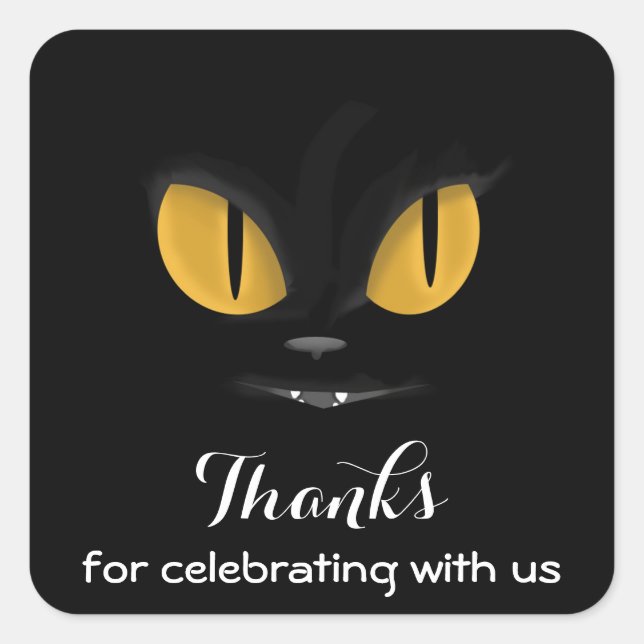 Sticker Carré Mischievous Chat noir avec les doigts Merci (Devant)