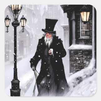 Sticker Carré Misère Ebenezer Scrooge Snowy Victorian Street