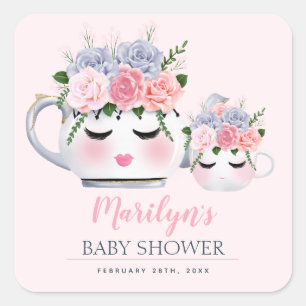 Sticker Carré Miss Eyelashes Teapot Maman Baby Baby shower Flora