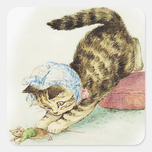 Sticker Carré "Miss Moppet chasse une souris" de Beatrix Potter (Devant)