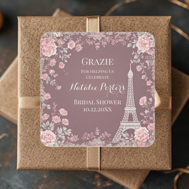 Sticker Carré Miss to Mrs Bridal Shower Paris Eiffel Tower Flora (Miss to Mrs Bridal Shower Paris Eiffel Tower Flora Square Sticker)