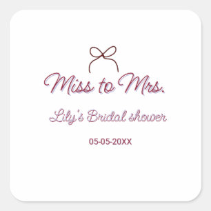 Sticker Carré Miss to Mrs douche de mariage ajoutez nom date ann