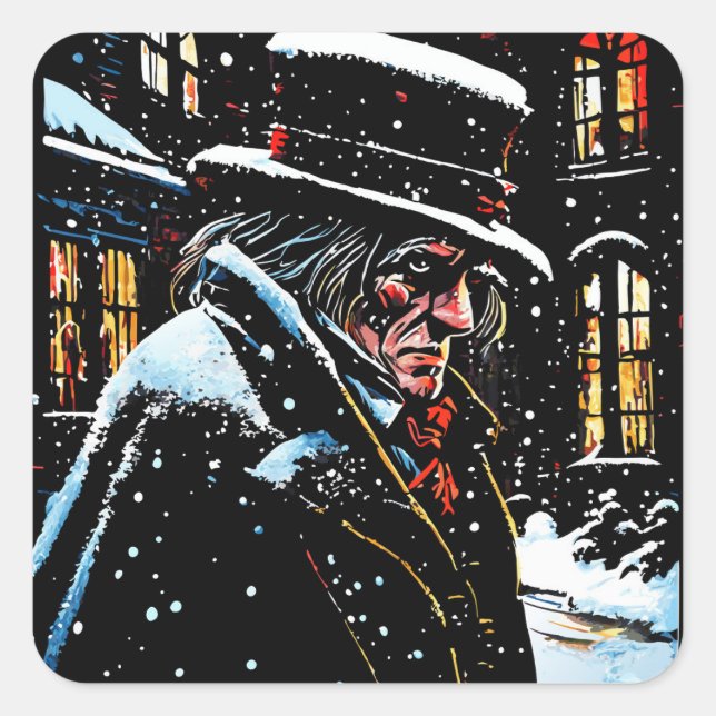 Sticker Carré Mister Ebenezer Scrooge Noël victorien (Devant)