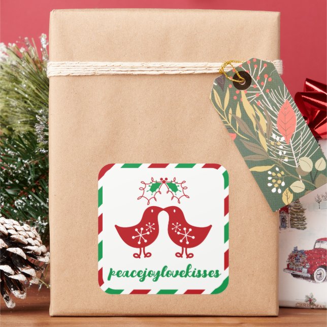 Sticker Carré Mistletoes Kissing Chicks Mr & Mrs 1st Christmas (vacances)