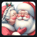 Sticker Carré Mme Clause Kissing Père Noël Cute Christmas<br><div class="desc">Adorable pour les cartes de Noël pour sceller les enveloppes. Mme Clause embrassant Père Noël sur la joue. Un art mignon qui vous donne cette ambiance nostalgique de Noël.</div>