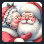 Sticker Carré Mme Clause Kissing Père Noël Cute Christmas<br><div class="desc">Adorable pour les cartes de Noël pour sceller les enveloppes. Mme Clause embrassant Père Noël sur la joue. Un art mignon qui vous donne cette ambiance nostalgique de Noël.</div>