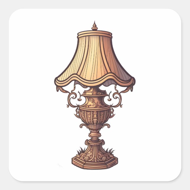 Sticker Carré Mobilier Antique, Lampe Vintage, Style Cartoon (Devant)