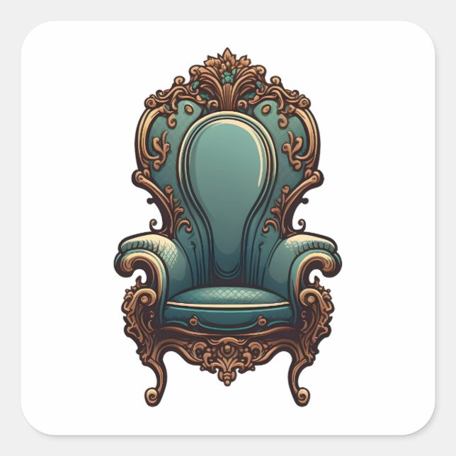 Sticker Carré Mobilier Antique, Style Dessin, Chaise Antique (Devant)