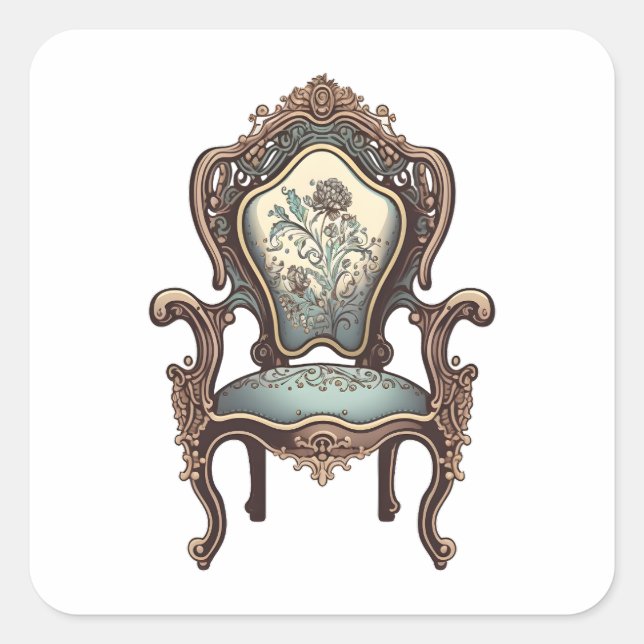 Sticker Carré Mobilier Antique, Style Dessin, Chaise Antique (Devant)