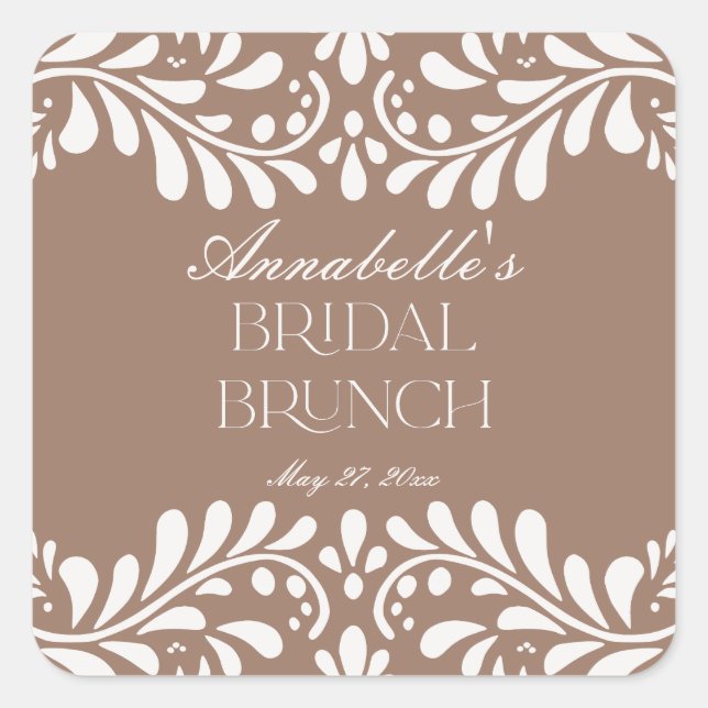 Sticker Carré Mocha Brown Talavera espagnol Fiesta Bridal Brunch (Devant)